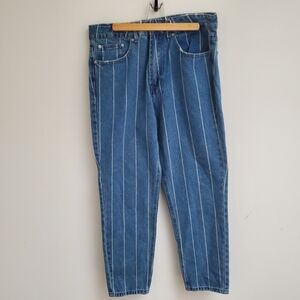 Forever 21 Women Blue Pinstriped Relaxed Jeans